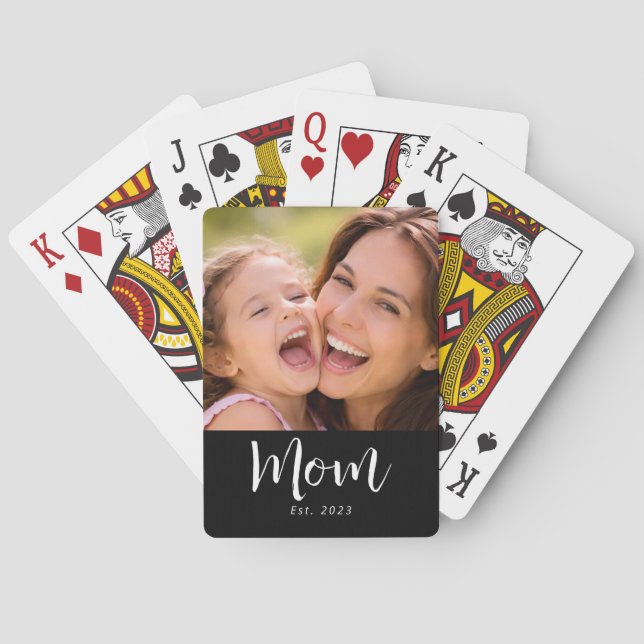 Mamma Upprättade Skript Svart Foto Casinokort (Baksidan)