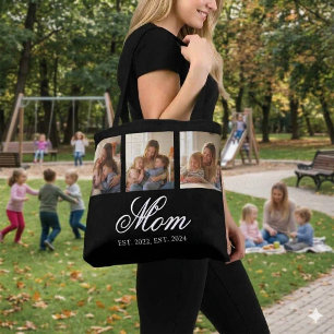 Mamma Upprättade Svart Elegant Skrift 3 Foto Tygkasse