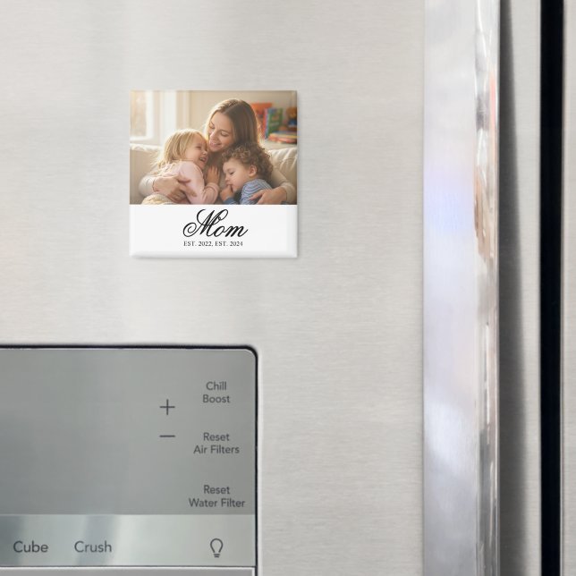 Mamma Upprättade Svart Elegant Skript Foto Magnet (In Situ (Fridge))