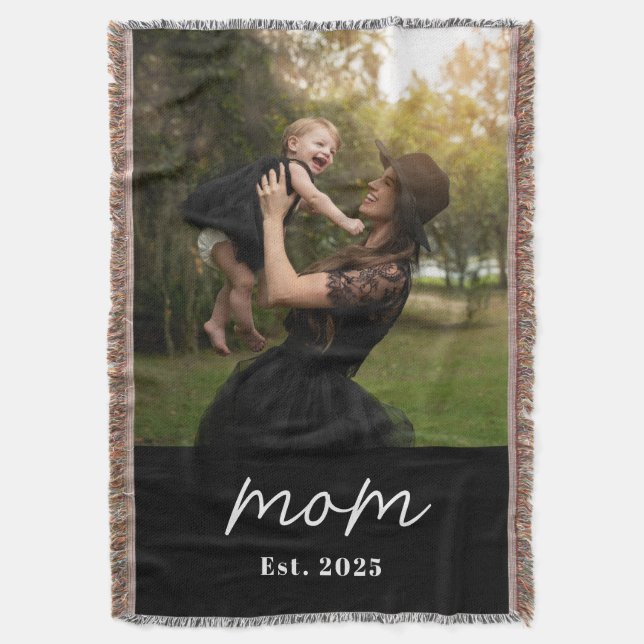 Mamma Upprättade Svart Modernt Skript Foto Filt (Framsidan Vertikal)