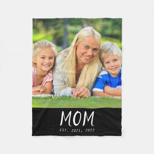 Mamma Upprättade Svart Modernt Skript Foto Fleecefilt (Framsidan)