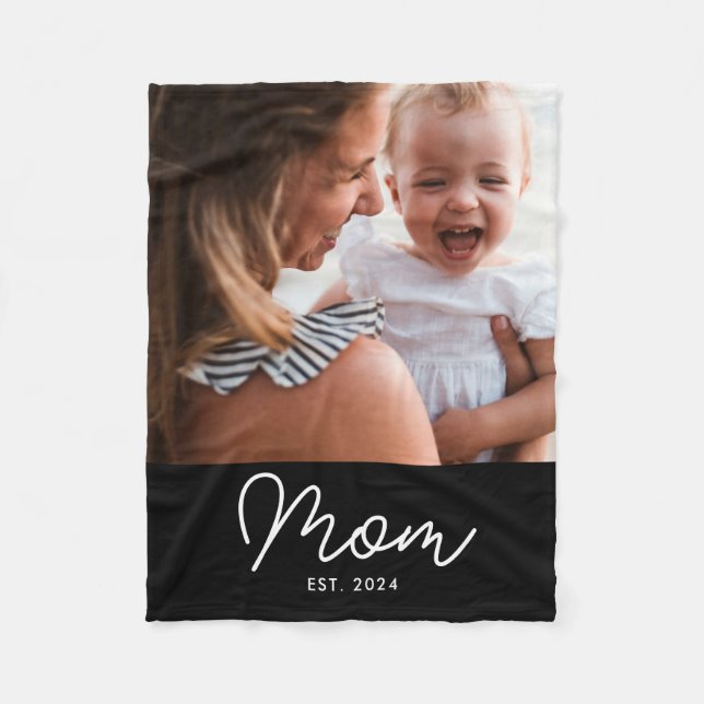 Mamma Upprättade Svart Modernt Skript Foto Fleecefilt (Framsidan)