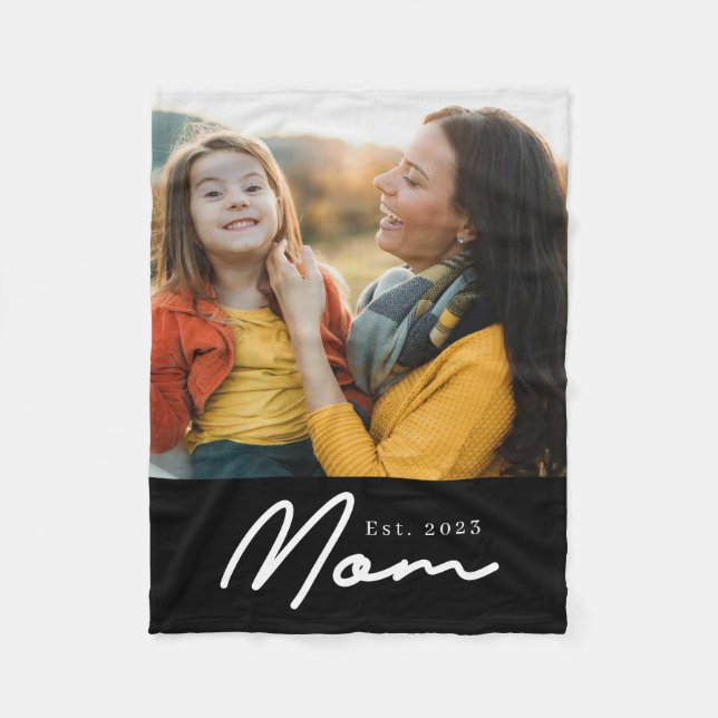 Mamma Upprättade Svart Modernt Skript Foto Fleecefilt (Framsidan)