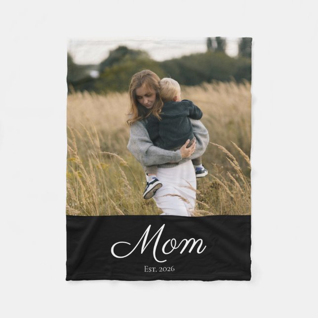 Mamma Upprättade Svart Modernt Skript Foto Fleecefilt (Framsidan)