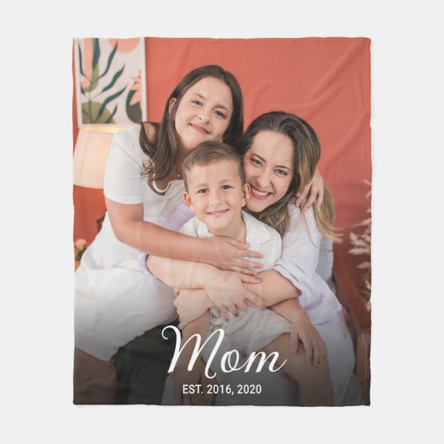 Mamma Upprättade Svart Modernt Skript Foto Fleecefilt (Framsidan)