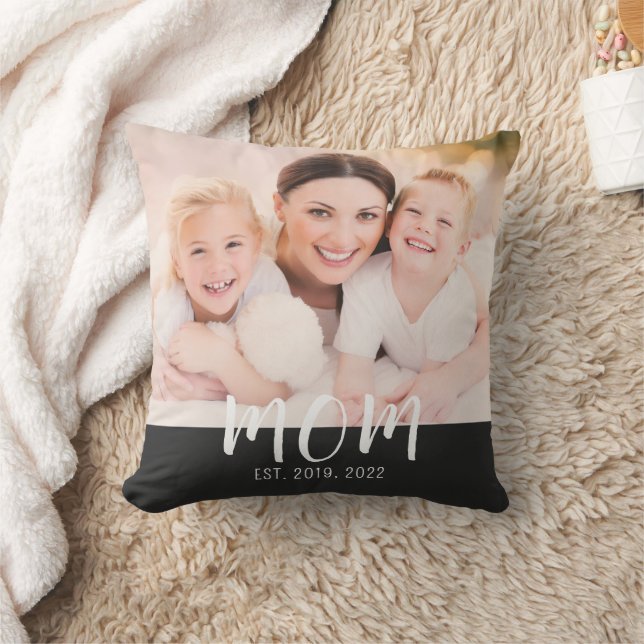 Mamma Upprättade Svart Modernt Skript Foto Kudde (Filt)