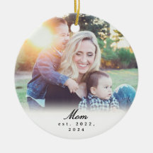 Mamma Upprättade Svart Vitt Skript Foto Ornament