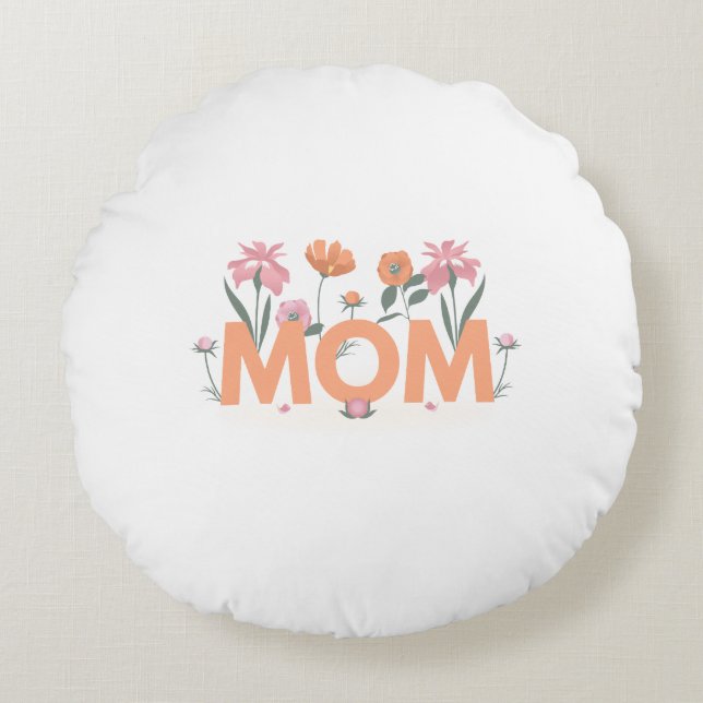 Mamma - vår familjerappning rund kudde (Framsidan)