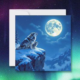Mamma Varg och hennes Unge Howling i Måne Julkort