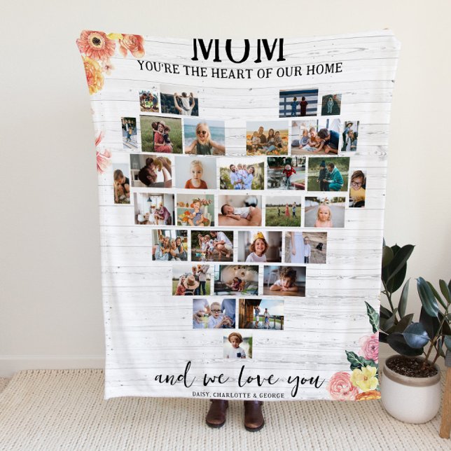 Mamma | Vårt Hems Hjärta Foto Collage Fleecefilt (Skapare uppladdad)