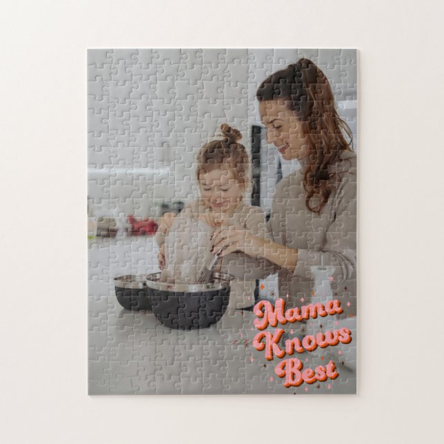 Mamma Vet Bäst Rosa Brun Bokstavs Foto Pussel (Vertikal)