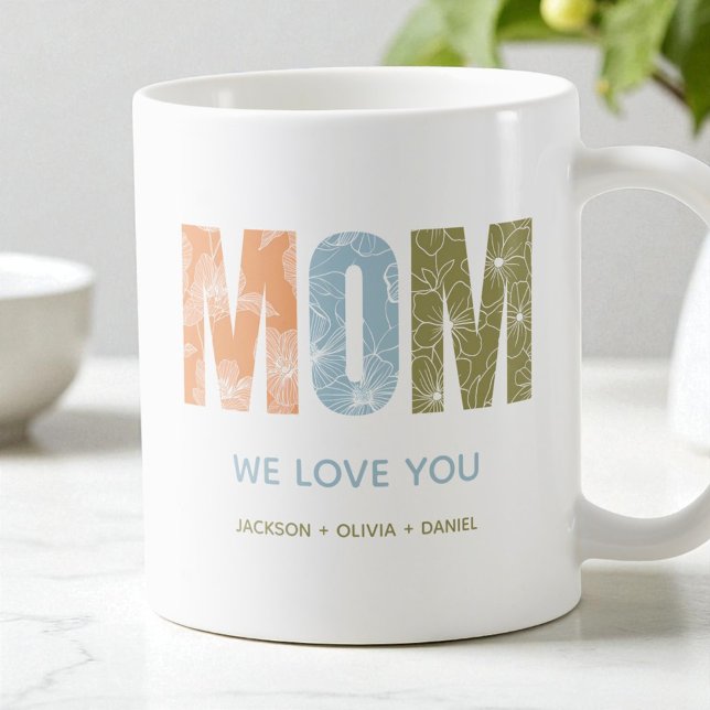 Mamma Vi Älskar Dig Modern Höstblomma Typografi Kaffemugg (Mom We Love You Modern Fall Floral Typography Coffee Mug)