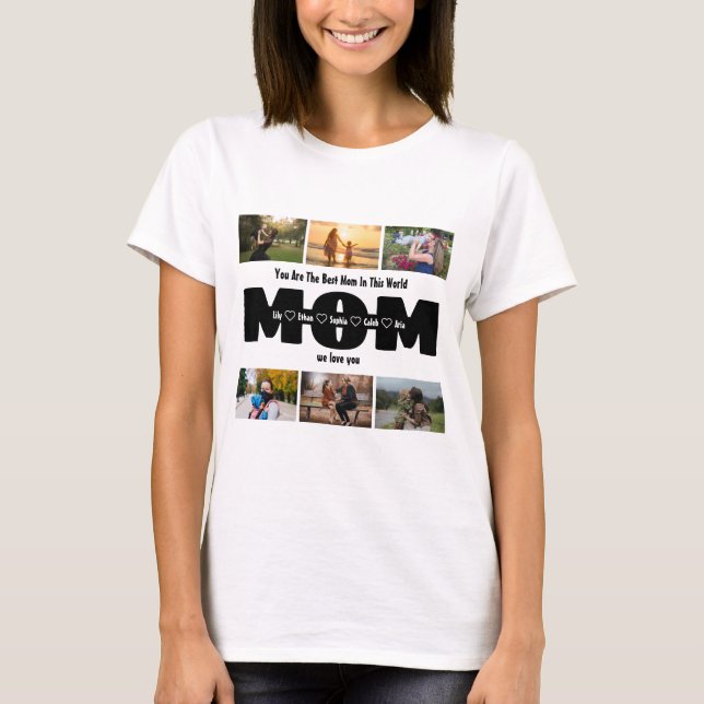 Mamma Vi älskar dig – Mors dag 6 Foto Collage T Shirt (Framsida)