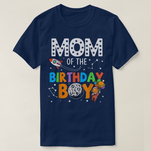 Mamma vid födelsedag Astronaut Boy Space Theme Bir T Shirt (Design framsida)