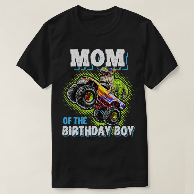 Mamma vid födelsedagspojken Dinosaur Monster Lastb T Shirt (Design framsida)