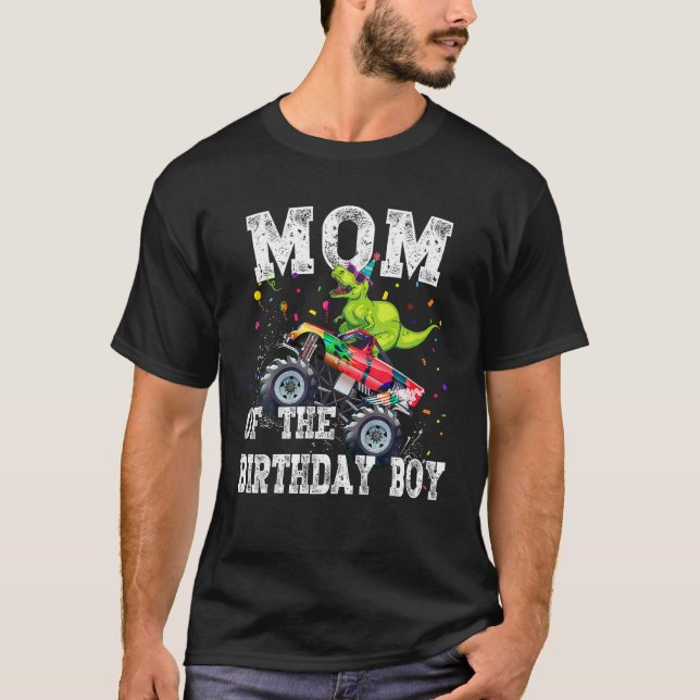 Mamma vid födelsedagspojken T Rex Dinosaur Monster Shirt (Framsida)