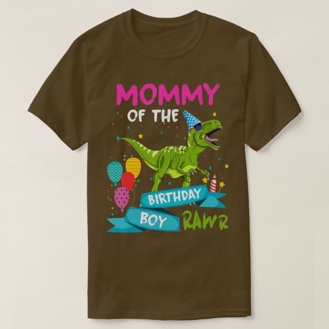 Mamma vid födelsedagstjocken TRex RAWR Dinosaur Bi T Shirt (Design framsida)