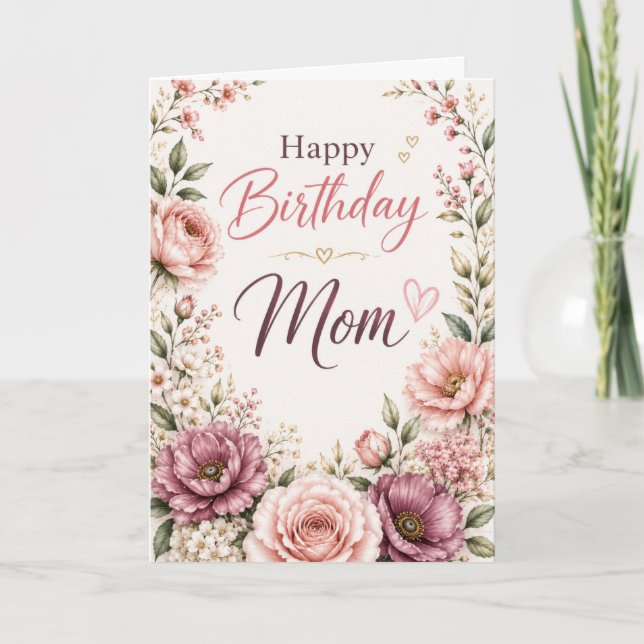Mamma Vintage Blommig Födelsedag Kort (Framsida)