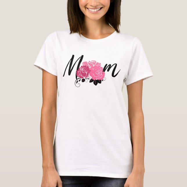 Mamma Vintage Stil Rosa Flowers T Shirt (Framsida)