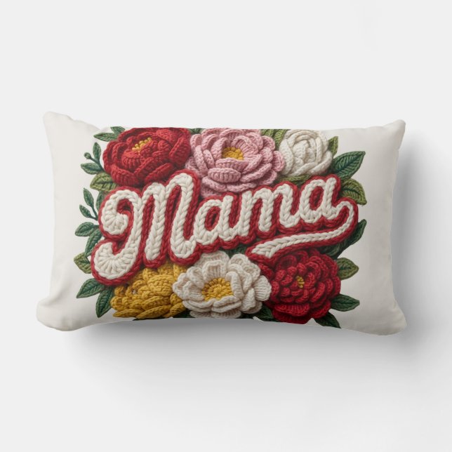 "Mamma" Virkad blommig kudde – Mors dag – Gåva (Framsida)