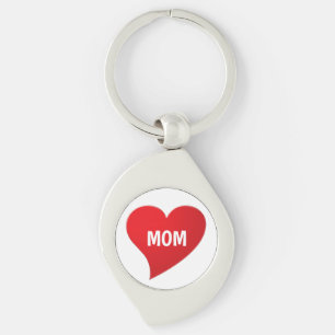 Mamma, vit, hjärtminimalistisk, söt swirl silverfärgad nyckelring