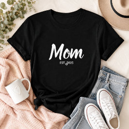 Mamma Vit Skrift Establerad Datum Anpassad Text T Shirt