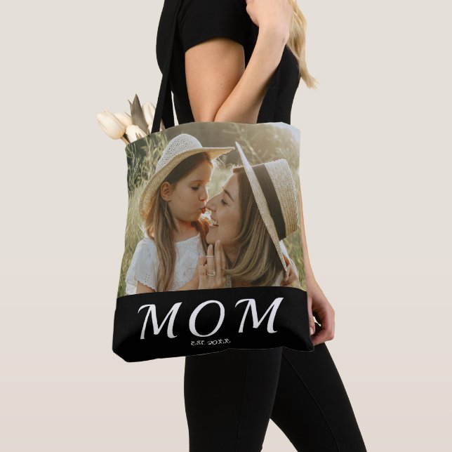 Mamma Vit Skrift Foto Shoppingväska Tygkasse (Närbild)