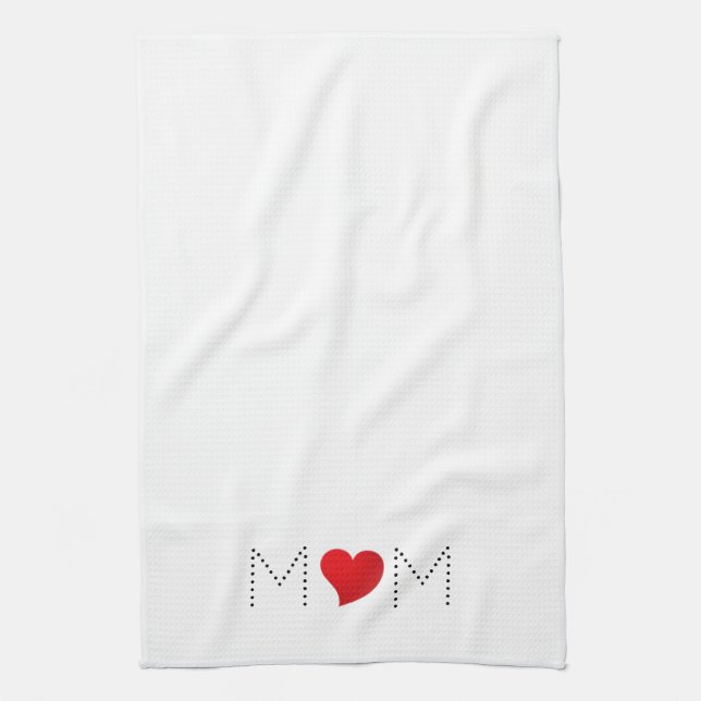 Mamma, vit, svart, röd hjärtminimalistisk typograf kökshandduk (Vertikal)