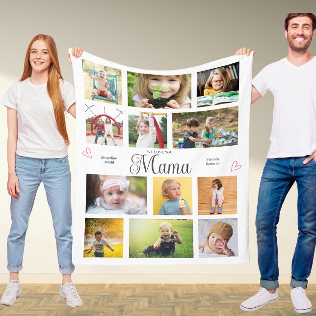 Mamma we Kärlek Din Personlig är en historisk männ Fleecefilt (Mama custom fleece blanket with your photos and personalized text.)