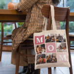 Mamma We Kärlek You | Modern 6-fotoblock Färg Tygkasse<br><div class="desc">Anpassa den här unika väskan med sex kvadratfoton ordnade i en rutnätslayout. Med "Mamma" som går diagonalt på svarta rosor och ytterligare fyrkant på grund för ett anpassningsbar-meddelande. Behållan "vi kärlek dig" som är eller ändras till din anpassningsbar. Hela färg kan ändras. Vare sig det är hennes födelsedag, Mors dag,...</div>
