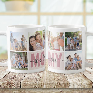 Mamma We Kärlek You Photo Collage Rosa 7 Bilder Kaffemugg