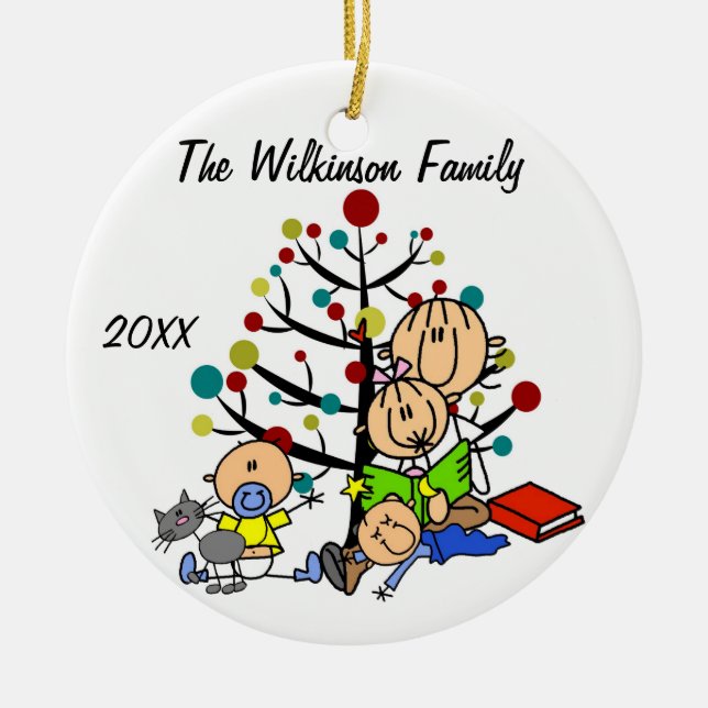 Mamma with Girl, 2 Pojke, Cat Helgdag Ornament (Framsidan)