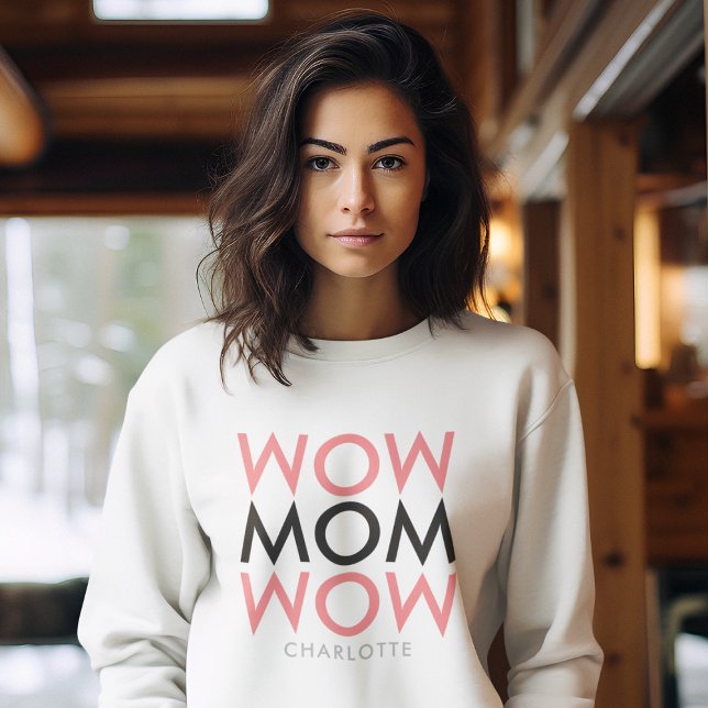 Mamma Wow | Mors dag Namn Modern Toppen Rosa Cute T Shirt (Skapare uppladdad)