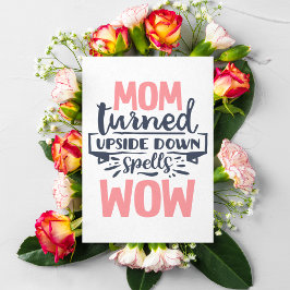 Mamma Wow mors dag söt rosa grått typografi Vykort