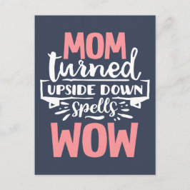 Mamma Wow mors dag söt rosa grått typografi Vykort
