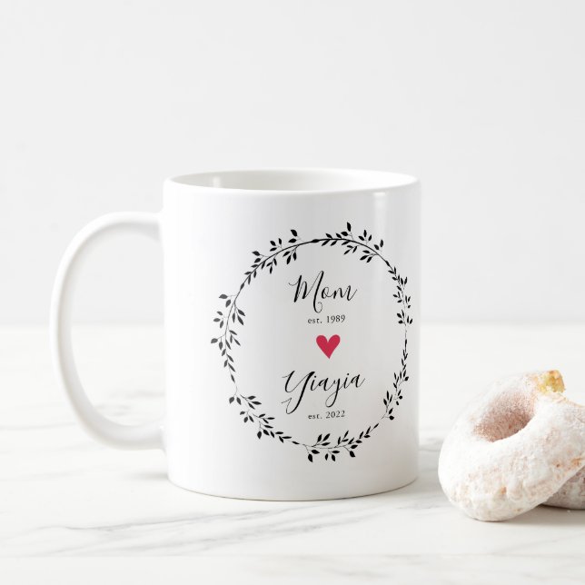 Mamma | Yiayia År Etab. Hjärta Kaffemugg (Med munk)