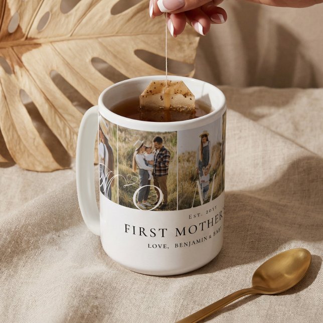 Mammabilder Collage Första Mors Dag Minnesgåva Kaffemugg (Mommy Photo Collage First Mother's Day Keepsake Two-Tone Coffee Mug)