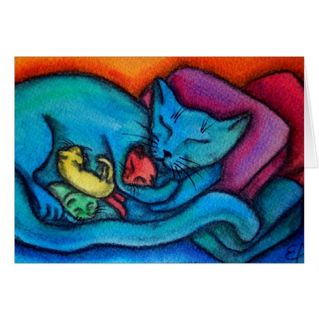 Mammakatten älskar henne kattungar hälsningskort (Framsidan Horizontal)