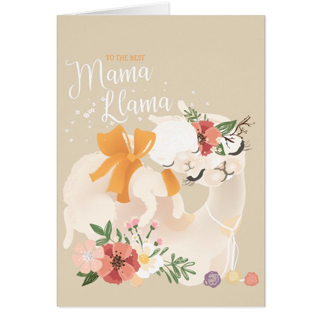 MammaLlama med bebisllamaen & blommakortet Hälsningskort (Framsidan)