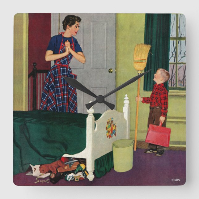 Mamman gjorde jag ren mitt rum! fyrkantig klocka (Framsida)