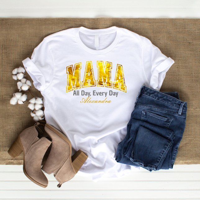 Mamman Golden Blommigt varje dag Anpassningsbar Ma T Shirt (golden mama custom floral shirt)