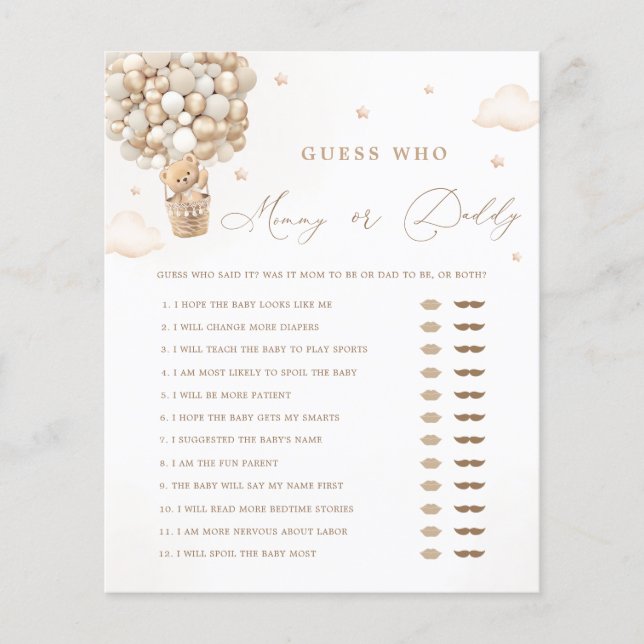 Mamman nalle Baby Shower eller pappa Game (Framsida)