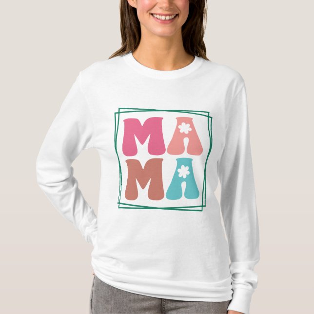 Mamman Retro-Blommigt T Shirt (Framsida)