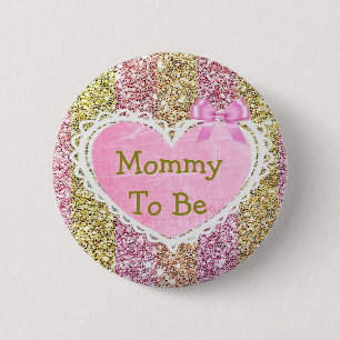 Mamman som är den rosa och guld- baby shower, knapp