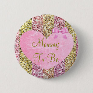 Mamman som är den rosa och guld- baby shower, knapp