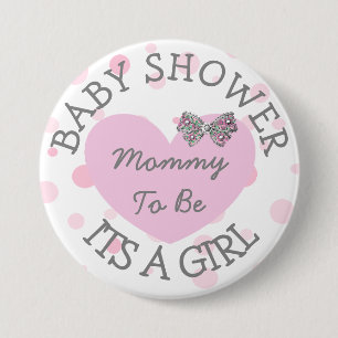 Mamman som är den rosa och silverbaby shower, knapp
