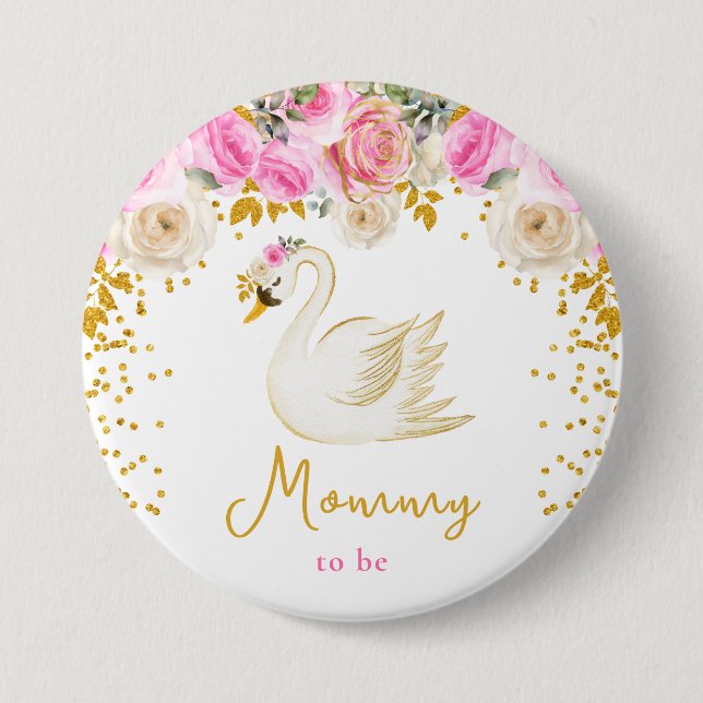 Mamman svan Rosa och Guld Ro Knapp (Framsida)