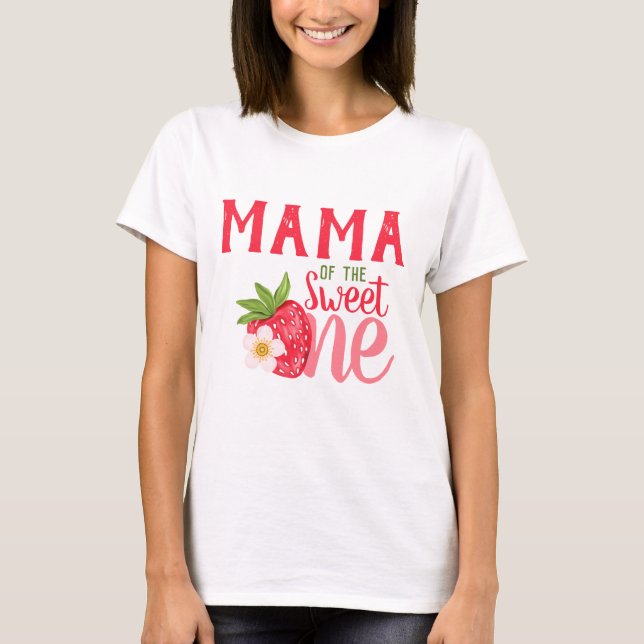 Mamman Sweet One Strawberry 1:a födelsedag Party T Shirt (Framsida)