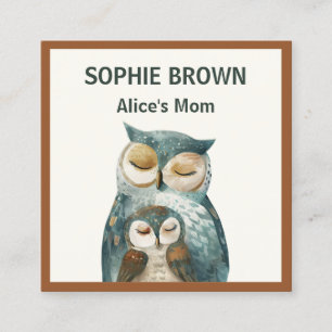 Mamman Watercolor Mamma Uggla& Owlet Fyrkantigt Visitkort