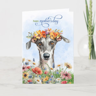 Mammans dag Greyhound hund vildblommor Helgkort